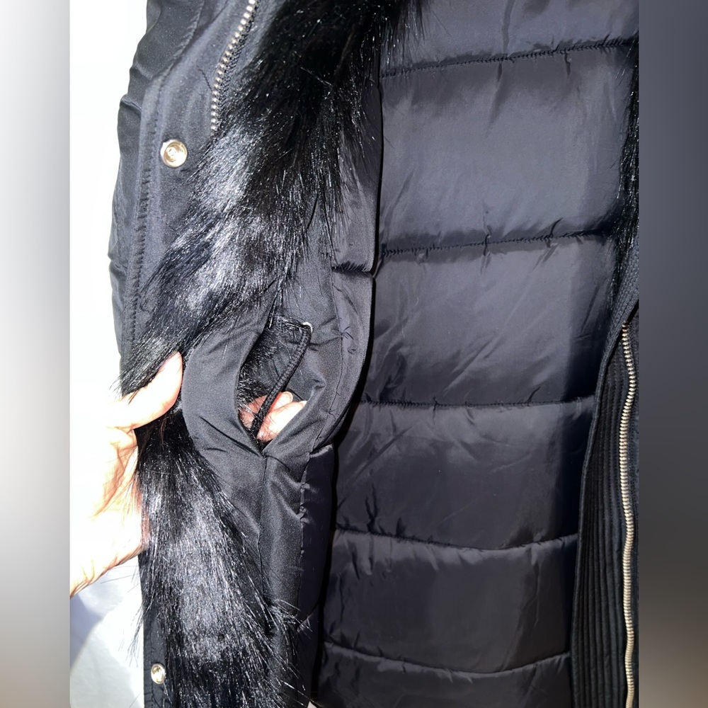 The Kooples Paris Black Faux Fur Hooded Puffer Parka Coat Size M Women’s NWT - Picture 8 of 11